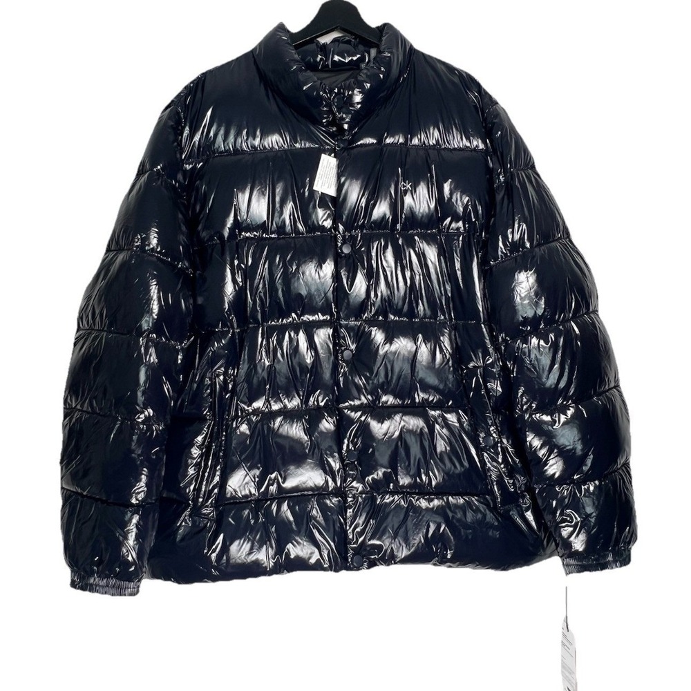 Calvin Klein Dark Blue Shiny Puffer Jacket XL Sorona Aura Water Wind Resistant